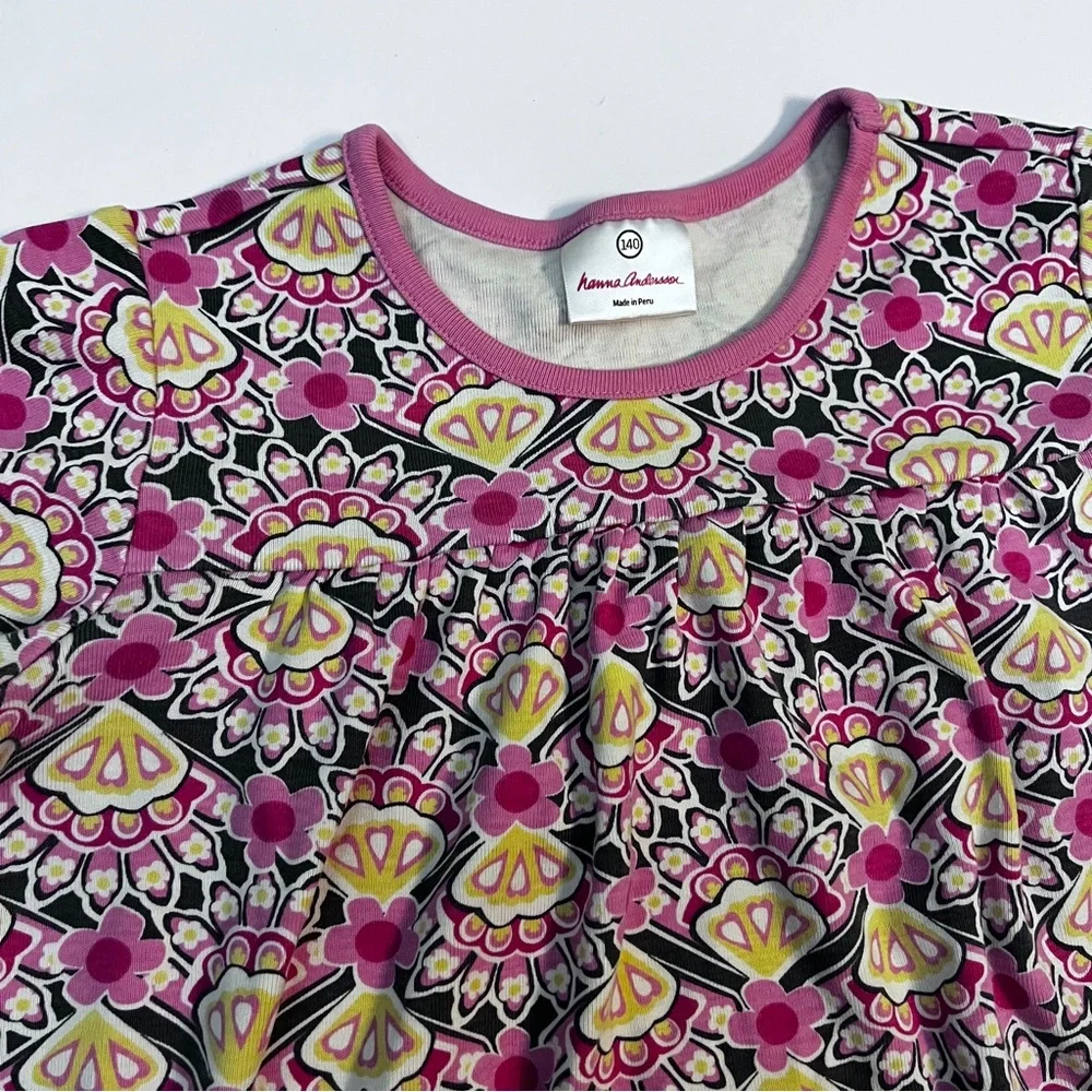 Hanna Andersson Girls‎ Long Sleeve Knit Dress Size 140 (10) Floral Pink Cotton